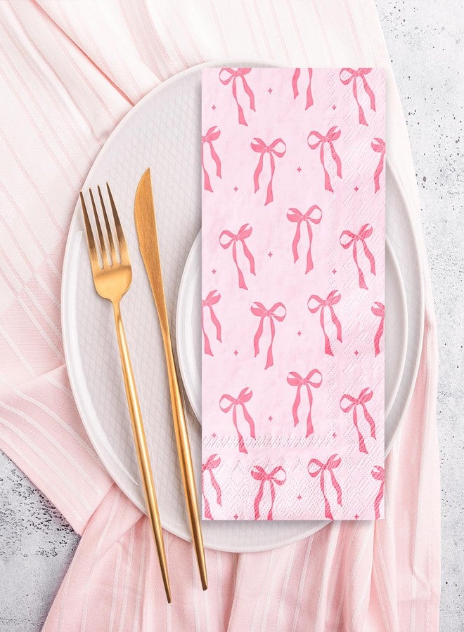 JarThenaAMCS مناديل ورقية للضيوف من جارثينا إيه إم سي إس، 100 قطعة، مزينة بفيونكة وردية، مناديل حمام لطيفة على شكل فيونكة، مناديل ورقية للاستخدام مرة واحدة، مثالية لعيد الحب وحفلات المنزل - Image 3